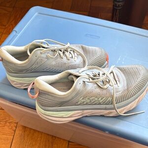 Hoka One One Light Gray and Coral Orange Sole Running Sneakers